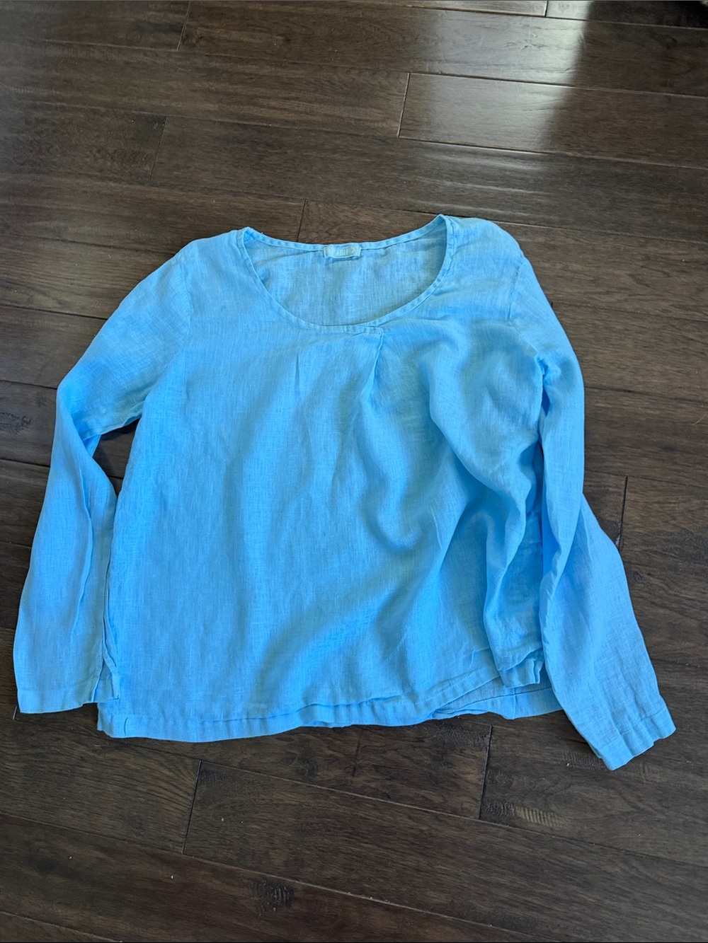 CP Shades Sky Blue Long-Sleeve Linen Tunic